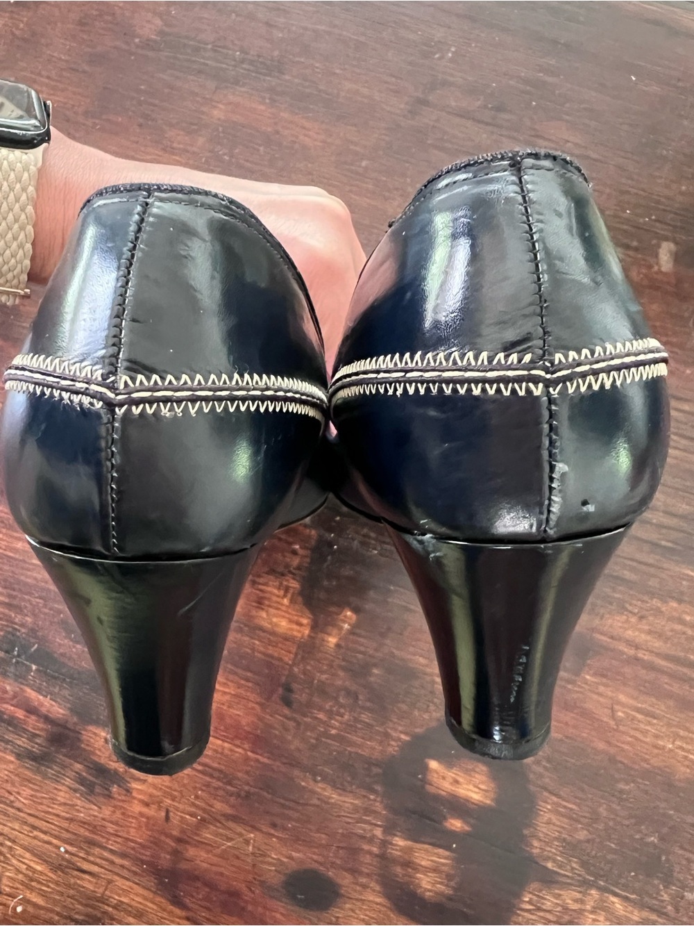 Vintage 1940s Navy Leather Block Heel Pumps w/ Contrast Stitching WW2 Rockabilly - Picture 10 of 10